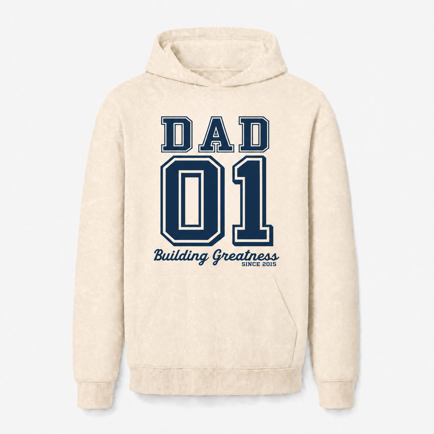 Custom Hoodie for Dad — "Dad 01" Baseball Print | Beige | Classic Fleece | Father's Day Gift