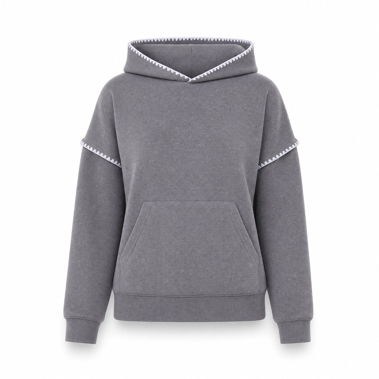 Custom Hoodie Sweater with Crochet Edges in Graphite | Merchcraft
