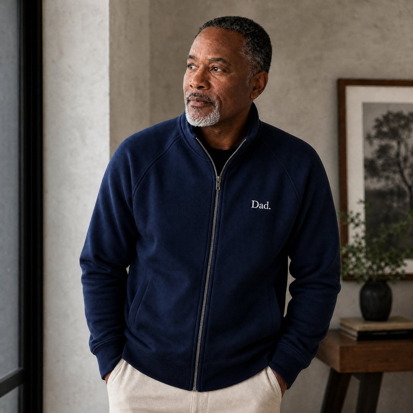 "Dad." Vintage Fleece Track Jacket in Navy — Embroidered | Merchcraft