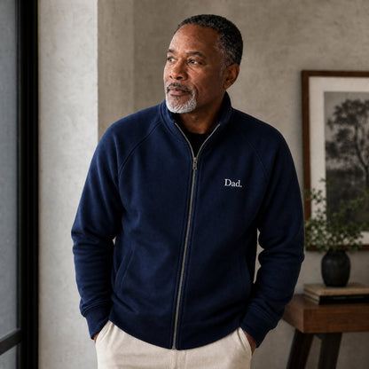 "Dad." Vintage Fleece Track Jacket in Navy — Embroidered | Merchcraft