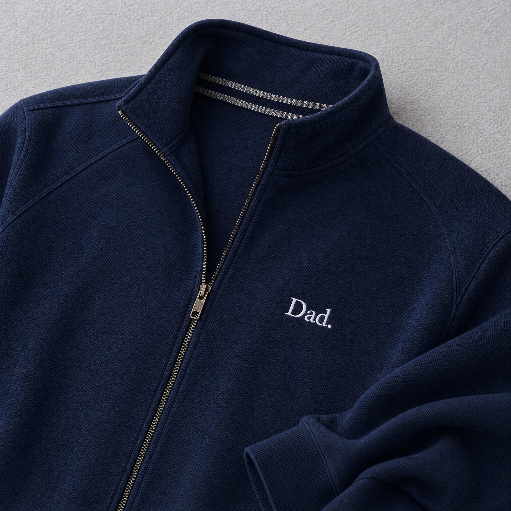 "Dad." Vintage Fleece Track Jacket in Navy — Flat Lay | Merchcraft
