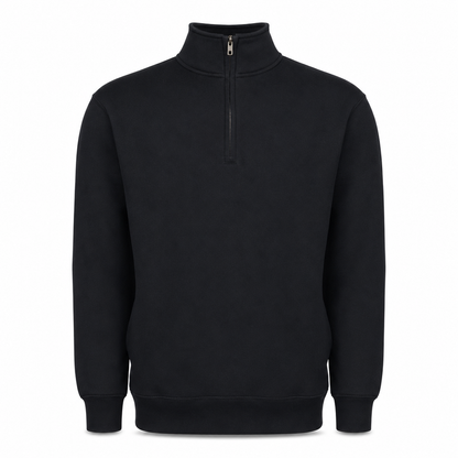 Merchcraft Custom Classic Fleece Quarter Zip – Black – front view, premium ecommerce product photo