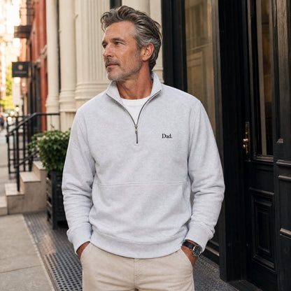 "Dad." Vintage Fleece Quarter Zip in Ash Grey — Embroidered Detail | Merchcraft