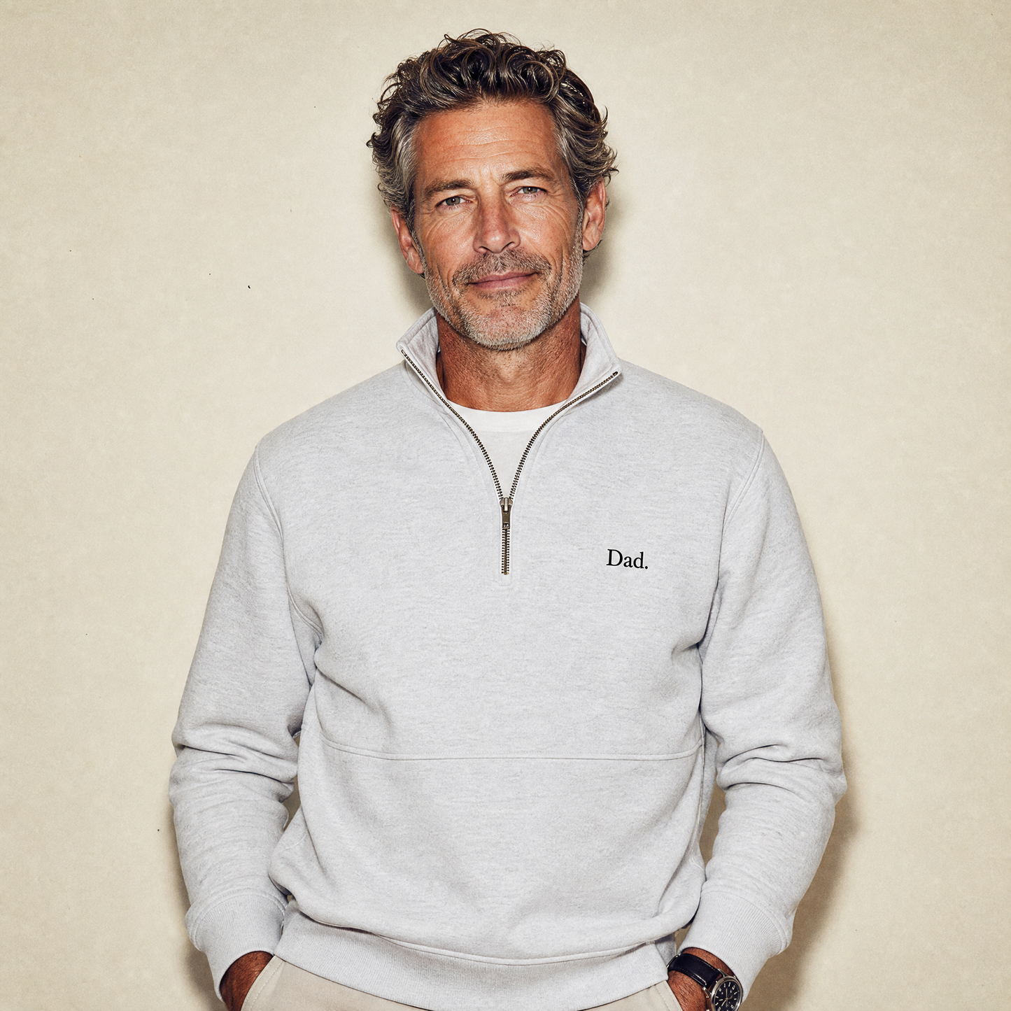 "Dad." Vintage Fleece Quarter Zip in Ash Grey — Embroidered | Merchcraft