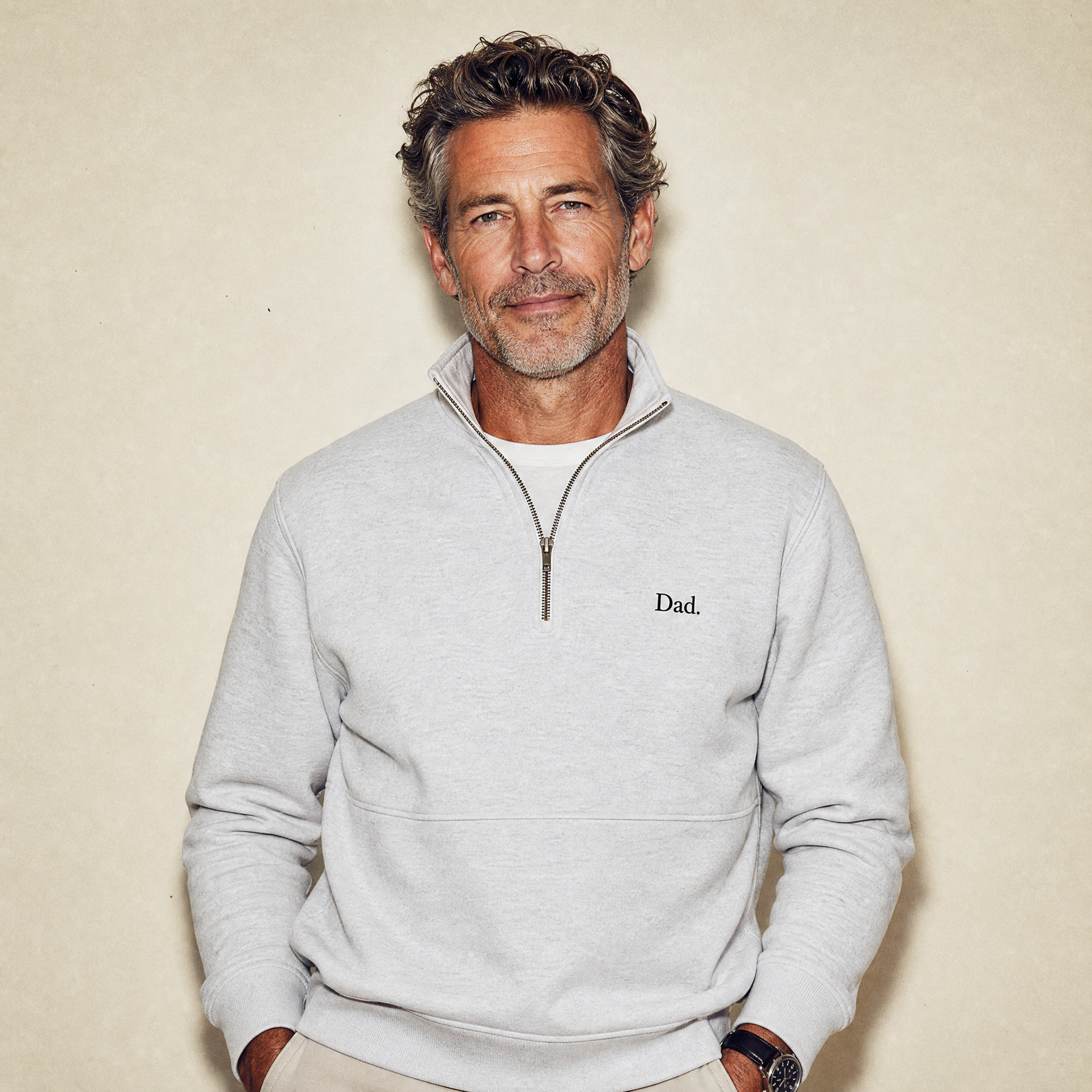 "Dad." Vintage Fleece Quarter Zip in Ash Grey — Embroidered | Merchcraft