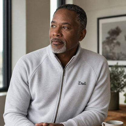"Dad." Vintage Fleece Track Jacket in Gray — Embroidered | Merchcraft