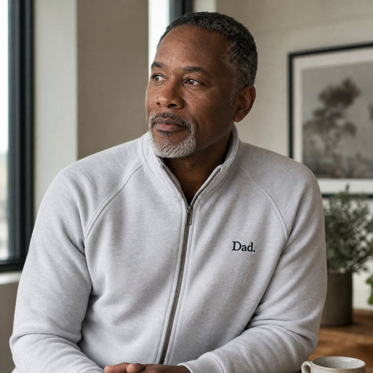 "Dad." Vintage Fleece Track Jacket in Gray — Embroidered | Merchcraft