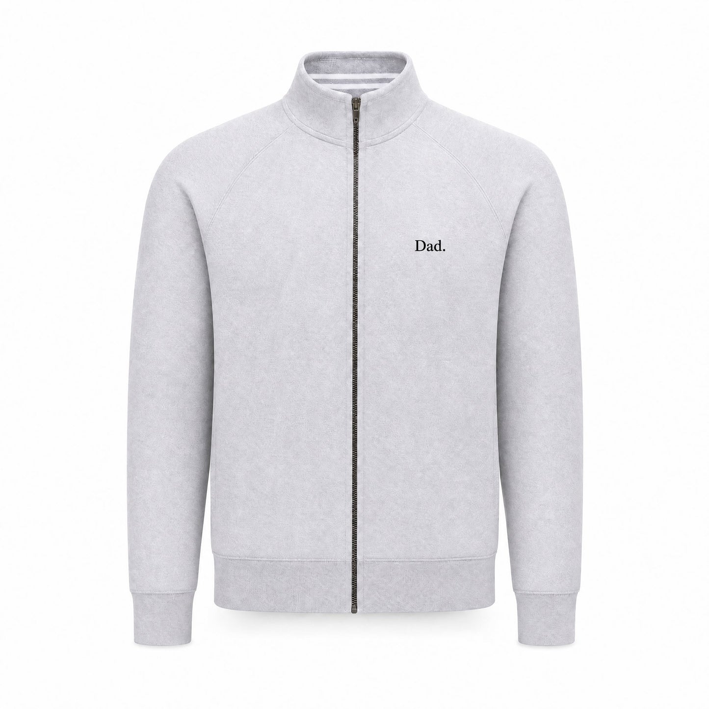 "Dad." Vintage Fleece Track Jacket in Gray — Flat Lay Detail | Merchcraft
