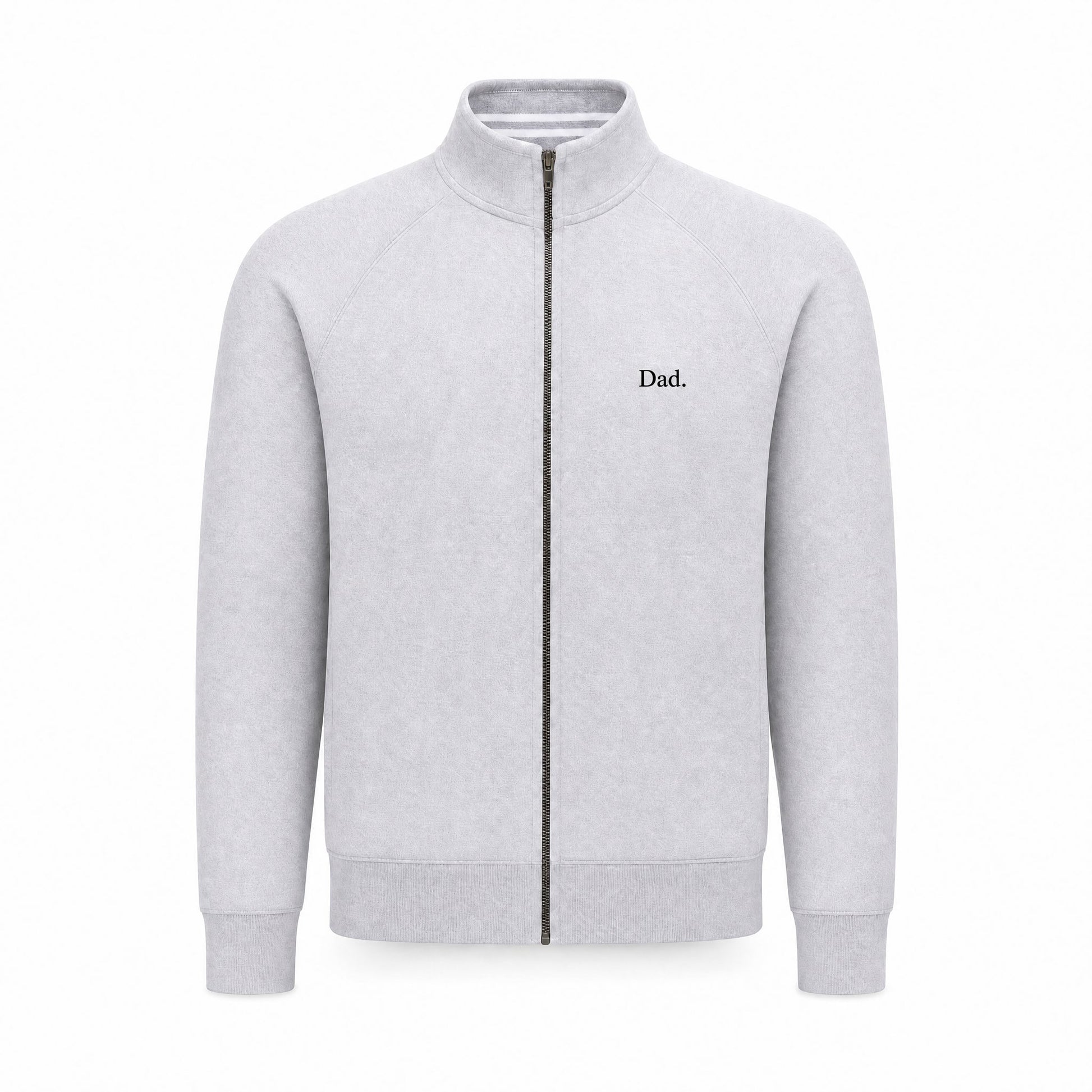 "Dad." Vintage Fleece Track Jacket in Gray — Flat Lay Detail | Merchcraft