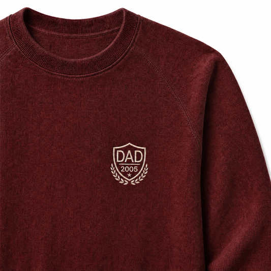 Father's Day Crewneck for Dad — "Dad" Shield Print | Customize Year | Vintage Fleece