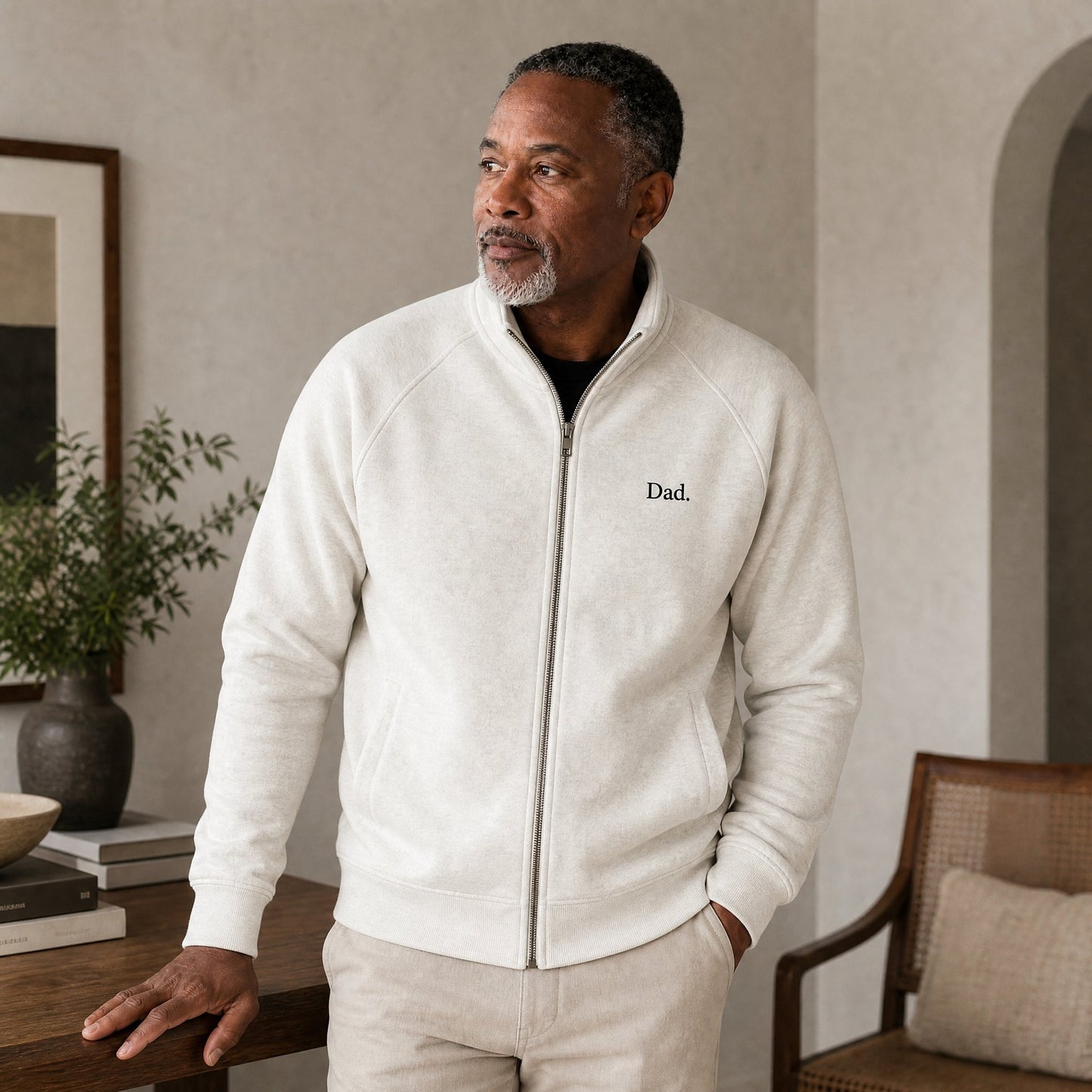 "Dad." Vintage Fleece Track Jacket in Oatmeal — Embroidered | Merchcraft