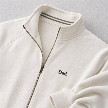 "Dad." Vintage Fleece Track Jacket in Oatmeal — Flat Lay 1 | Merchcraft