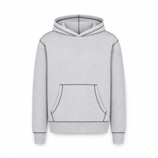 Custom Fleece Hoodie Sweater with Contrast Stitching in Ash Grey | Merchcraft