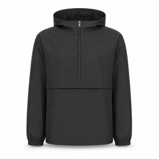 Custom Quarter Zip Windbreaker Jacket with Front Pocket in Black | Merchcraft
