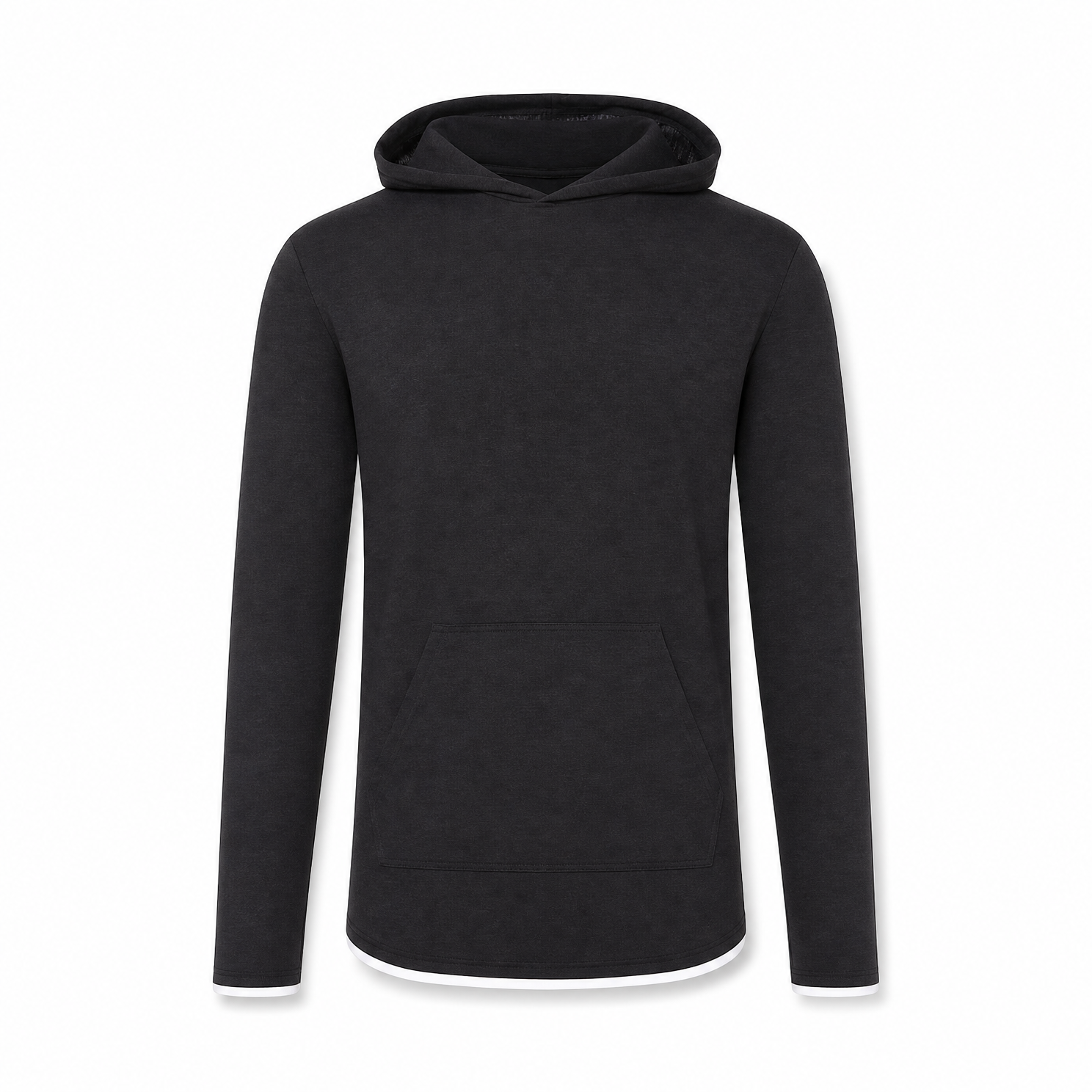Merchcraft Custom Classic Long Sleeve Hoodie T-Shirt – Black – front view, premium ecommerce product photo