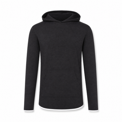 Merchcraft Custom Classic Long Sleeve Hoodie T-Shirt – Black – front view, premium ecommerce product photo
