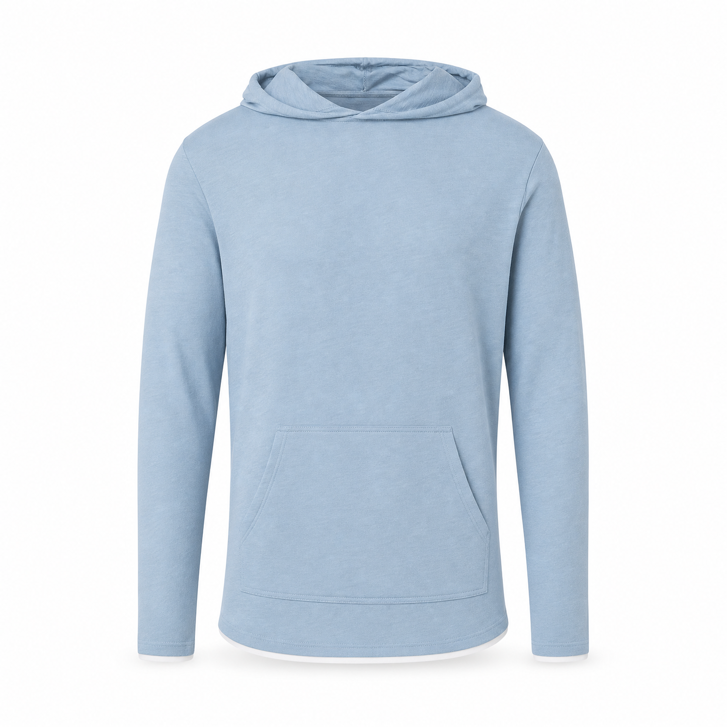 Merchcraft Custom Classic Long Sleeve Hoodie T-Shirt – Light Denim Htr – front view, premium ecommerce product photo
