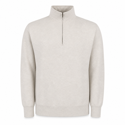 Merchcraft Custom Classic Fleece Quarter Zip – Oatmeal – front view, premium ecommerce product photo