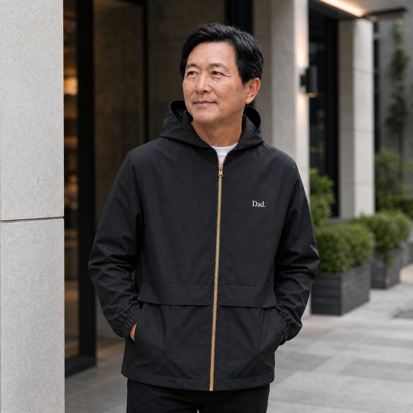 "Dad." Vintage Rain Jacket in Black — Embroidered | Merchcraft