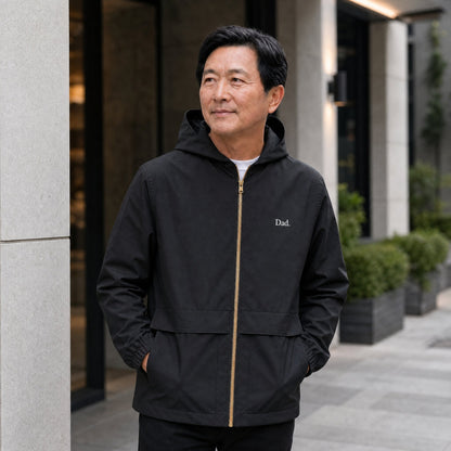 "Dad." Vintage Rain Jacket in Black — Embroidered | Merchcraft