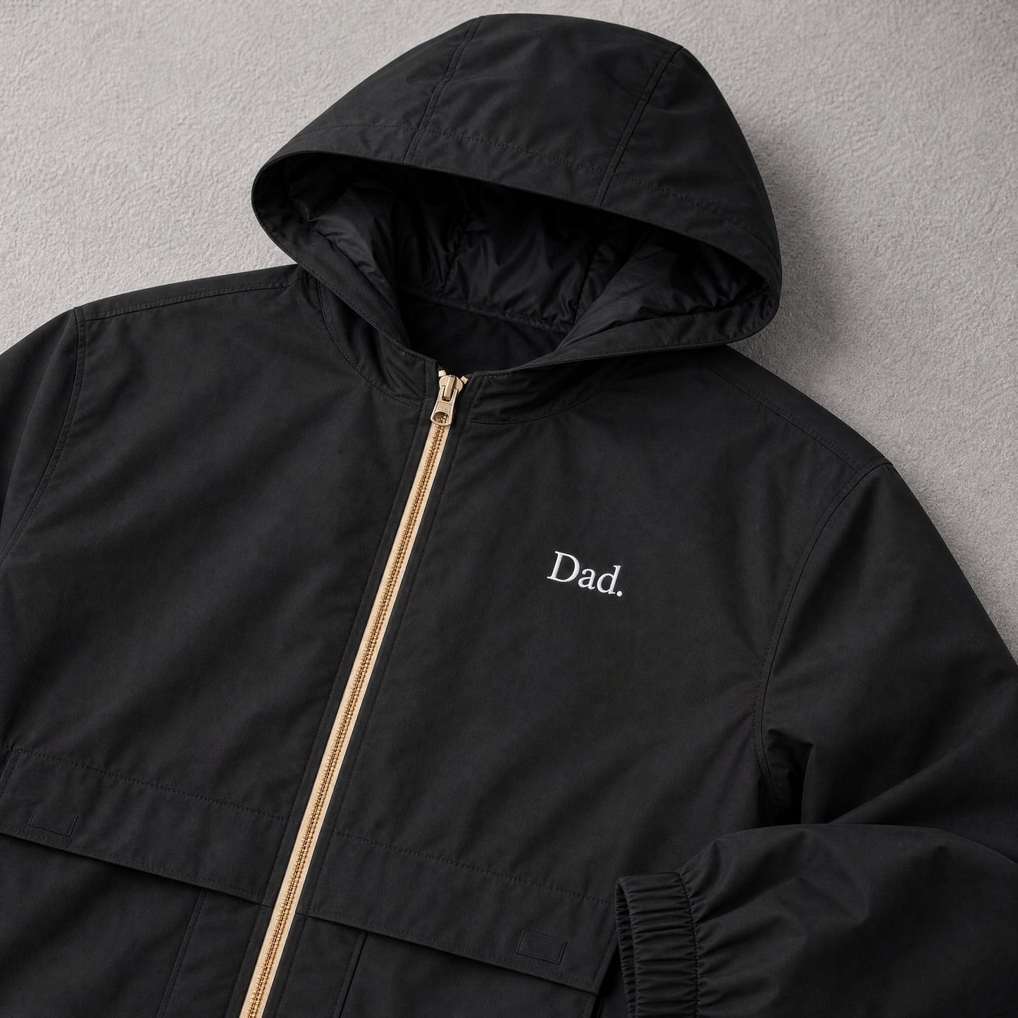 "Dad." Vintage Rain Jacket in Black — Flat Lay | Merchcraft