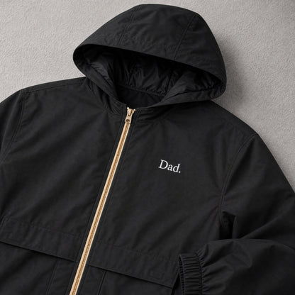 "Dad." Vintage Rain Jacket in Black — Flat Lay | Merchcraft