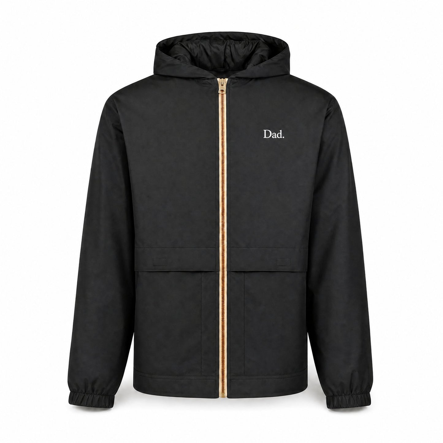 "Dad." Vintage Rain Jacket in Black — Embroidery Close-Up | Merchcraft