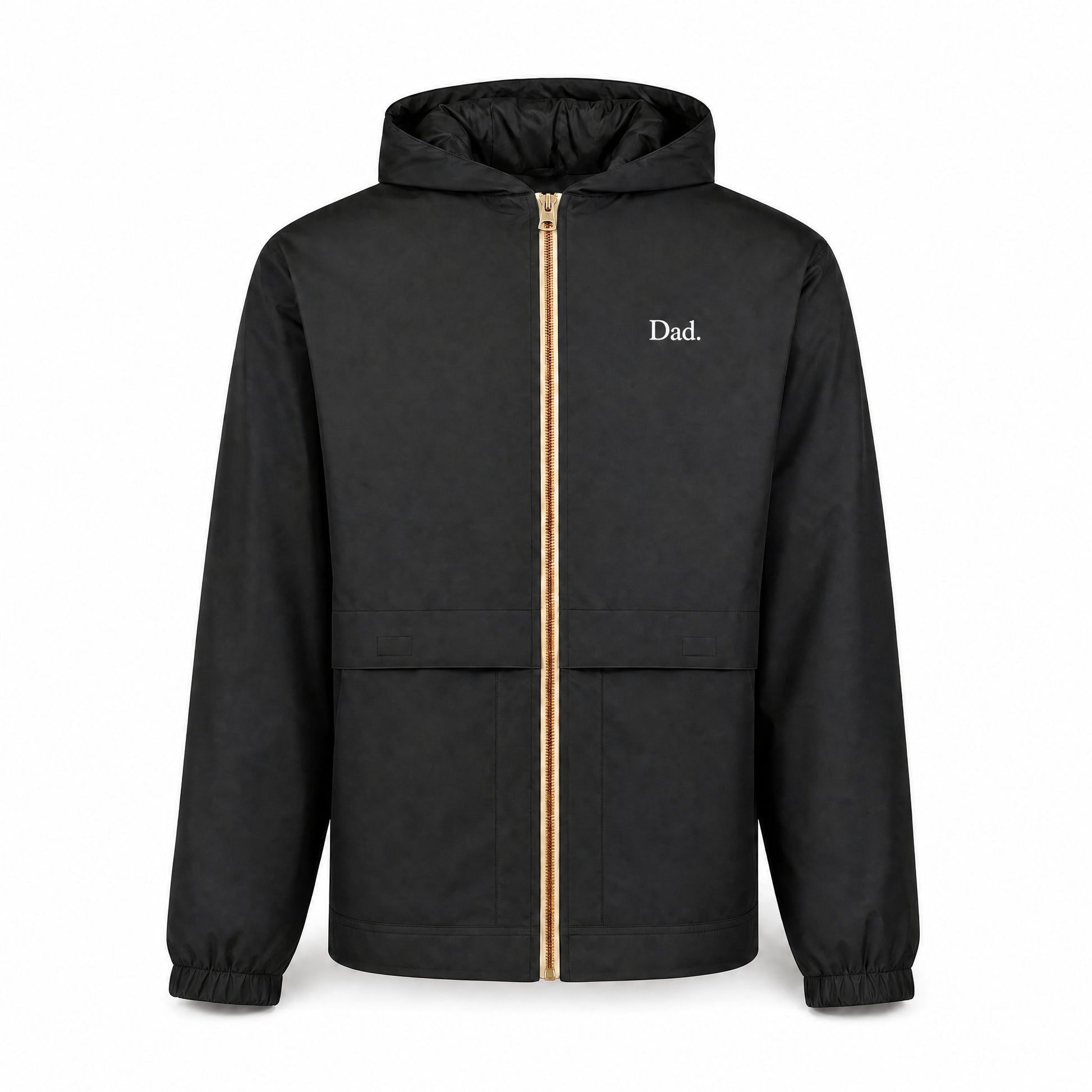 "Dad." Vintage Rain Jacket in Black — Embroidery Close-Up | Merchcraft