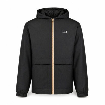 "Dad." Vintage Rain Jacket in Black — Embroidery Close-Up | Merchcraft