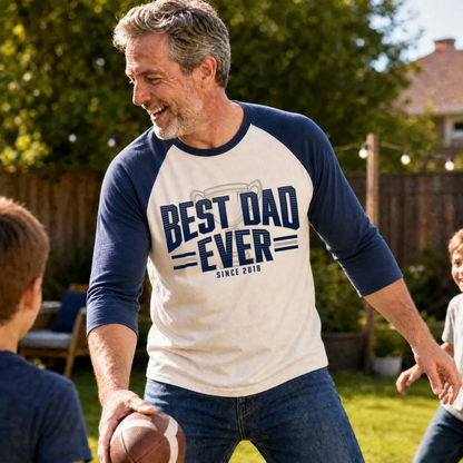 Father's Day Gift "Best Dad" Print | Customize Year | Classic Baseball Three-Quarter Sleeve T-Shirt
