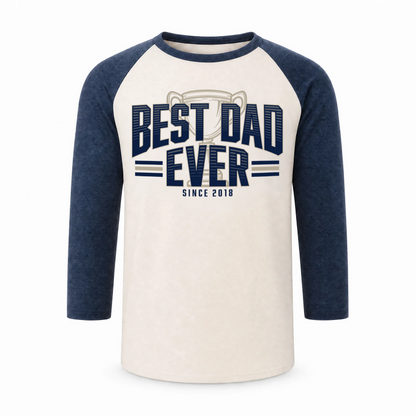 Father's Day Gift "Best Dad" Print | Customize Year | Classic Baseball Three-Quarter Sleeve T-Shirt
