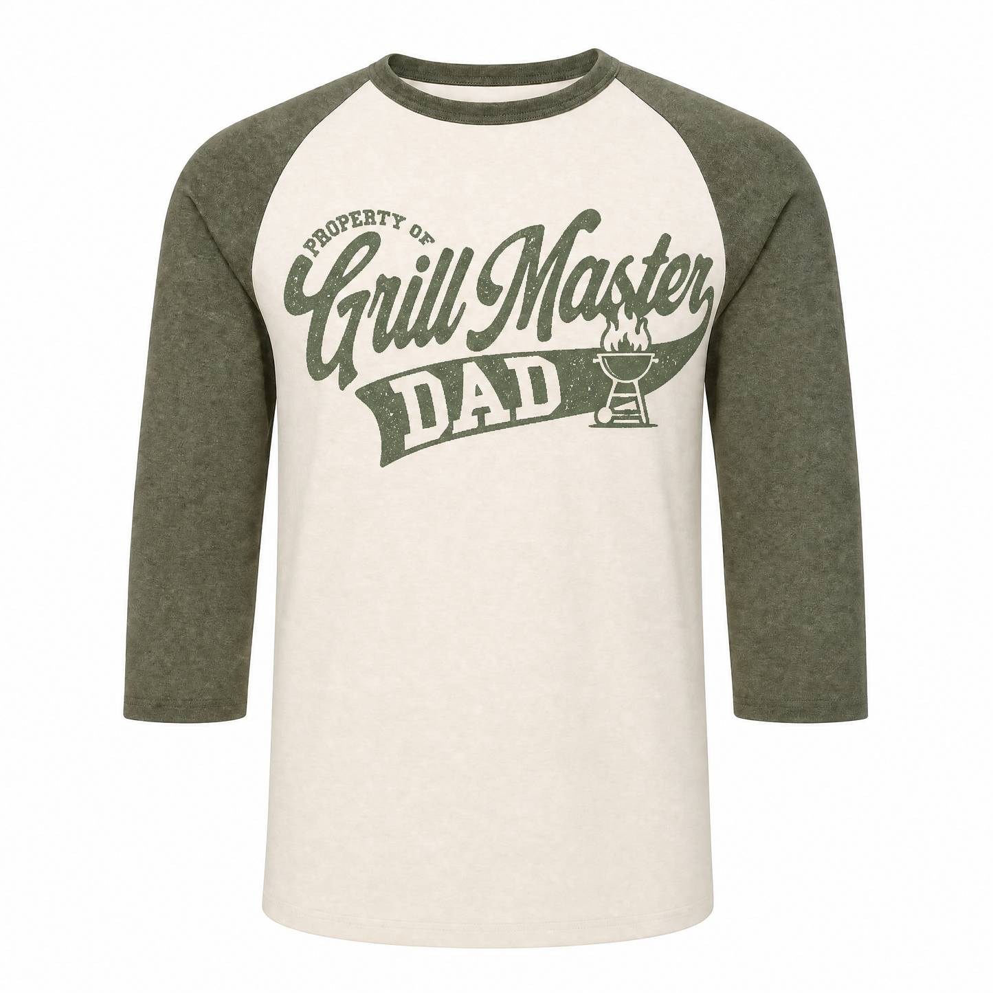 Father's Day Gift "Grill Master" Print | Classic Baseball Three-Quarter Sleeve T-Shirt