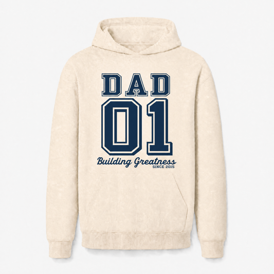Custom Hoodie for Dad — "Dad 01" Baseball Print | Beige | Classic Fleece | Father's Day Gift