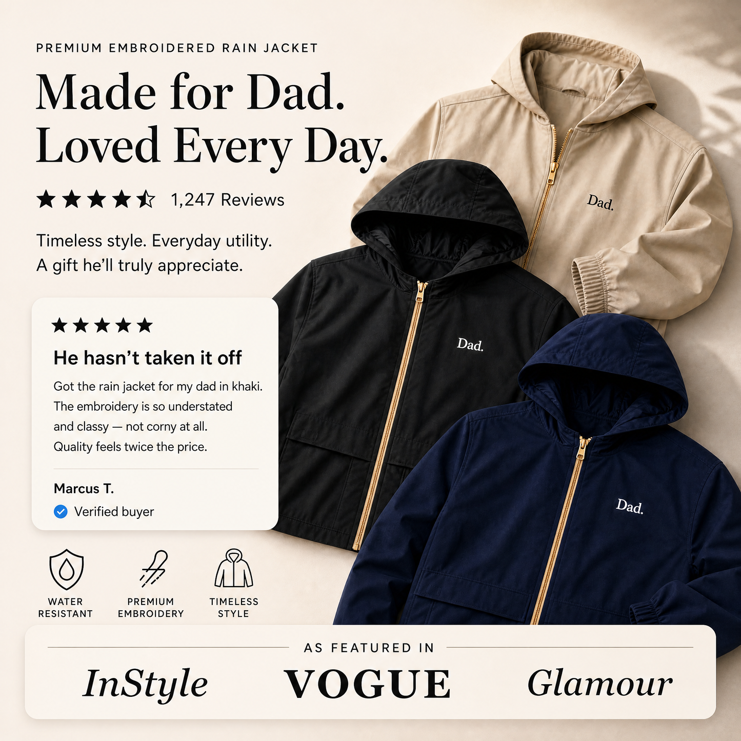 Father's Day Gift Rain Jacket — Pre-Embroidered "Dad." | Vintage Anorak
