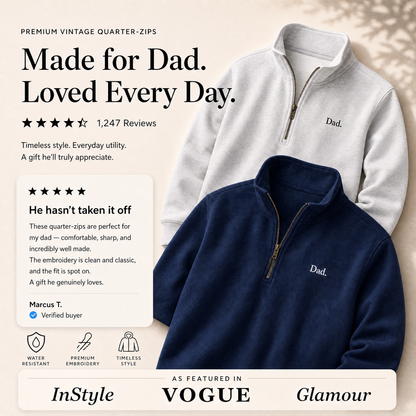 Father's Day Gift Quarter Zip Sweatshirt — Pre-Embroidered "Dad." | Vintage Fleece