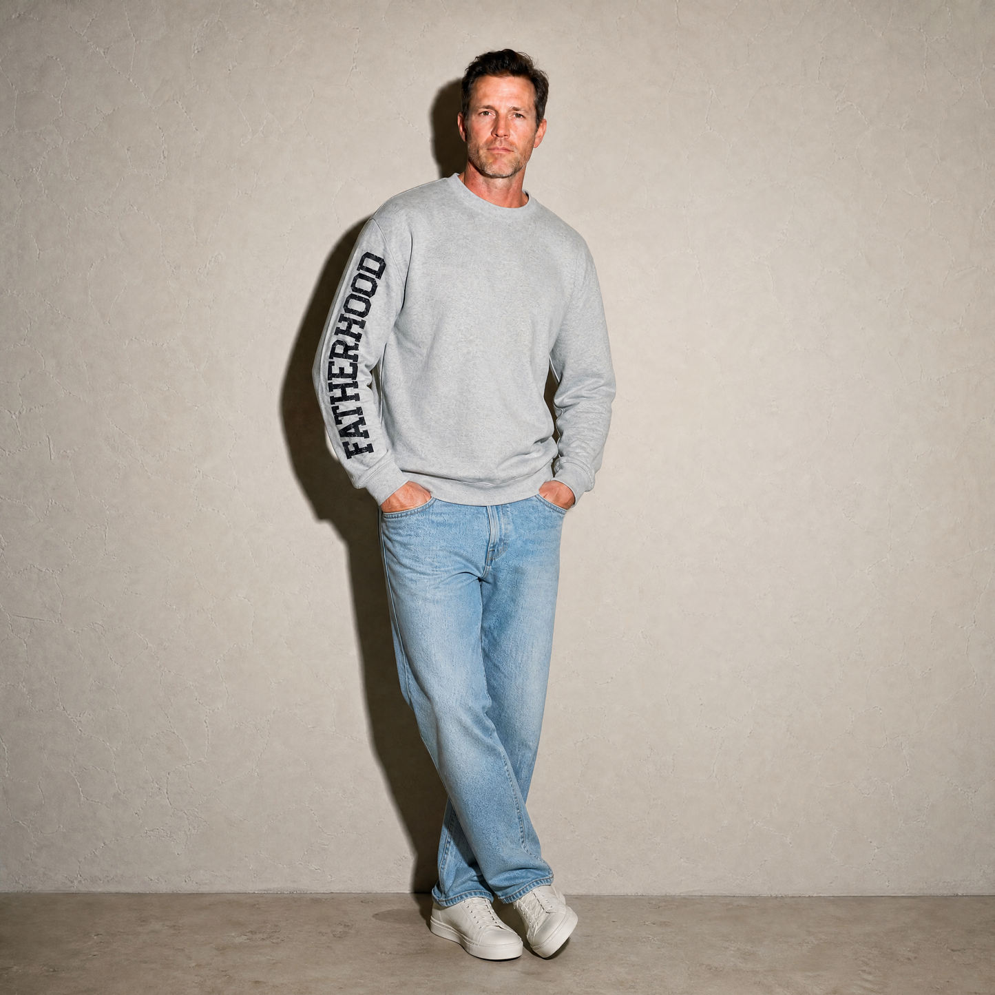 Father's Day Crewneck for Dad — "Fatherhood" Sleeve Print | Vintage Fleece