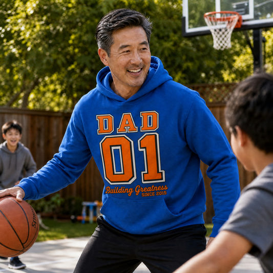 Custom Hoodie for Dad — "Dad 01" Basketball Print | Classic Fleece | Father's Day Gift
