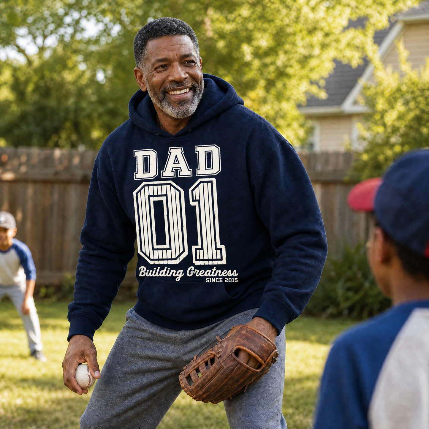 Custom Hoodie for Dad — "Dad 01" Baseball Print | Navy | Classic Fleece | Father's Day Gift