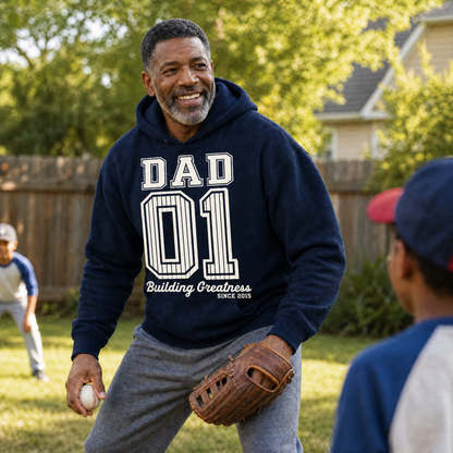Custom Hoodie for Dad — "Dad 01" Baseball Print | Navy | Classic Fleece | Father's Day Gift