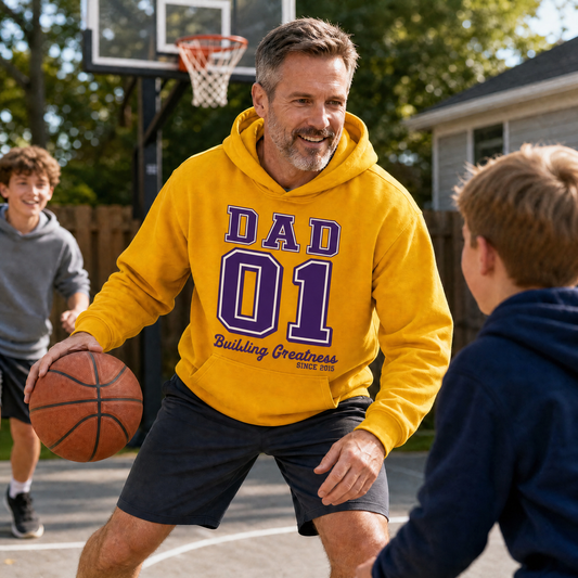 Custom Hoodie for Dad — "Dad 01" LA Basketball Print | Customize Year | Classic Fleece | Father's Day Gift