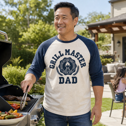 Father's Day Gift "Grill Master" Seal Print | Classic Baseball Three-Quarter Sleeve T-Shirt