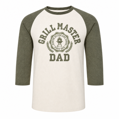 Father's Day Gift "Grill Master" Seal Print | Classic Baseball Three-Quarter Sleeve T-Shirt