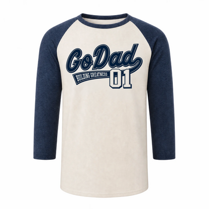Father's Day Gift "Go Dad" Print | Classic Baseball Three-Quarter Sleeve T-Shirt