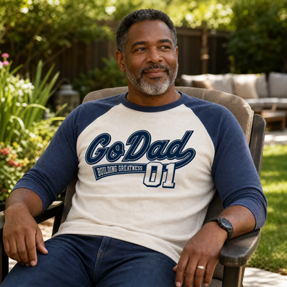 Father's Day Gift "Go Dad" Print | Classic Baseball Three-Quarter Sleeve T-Shirt