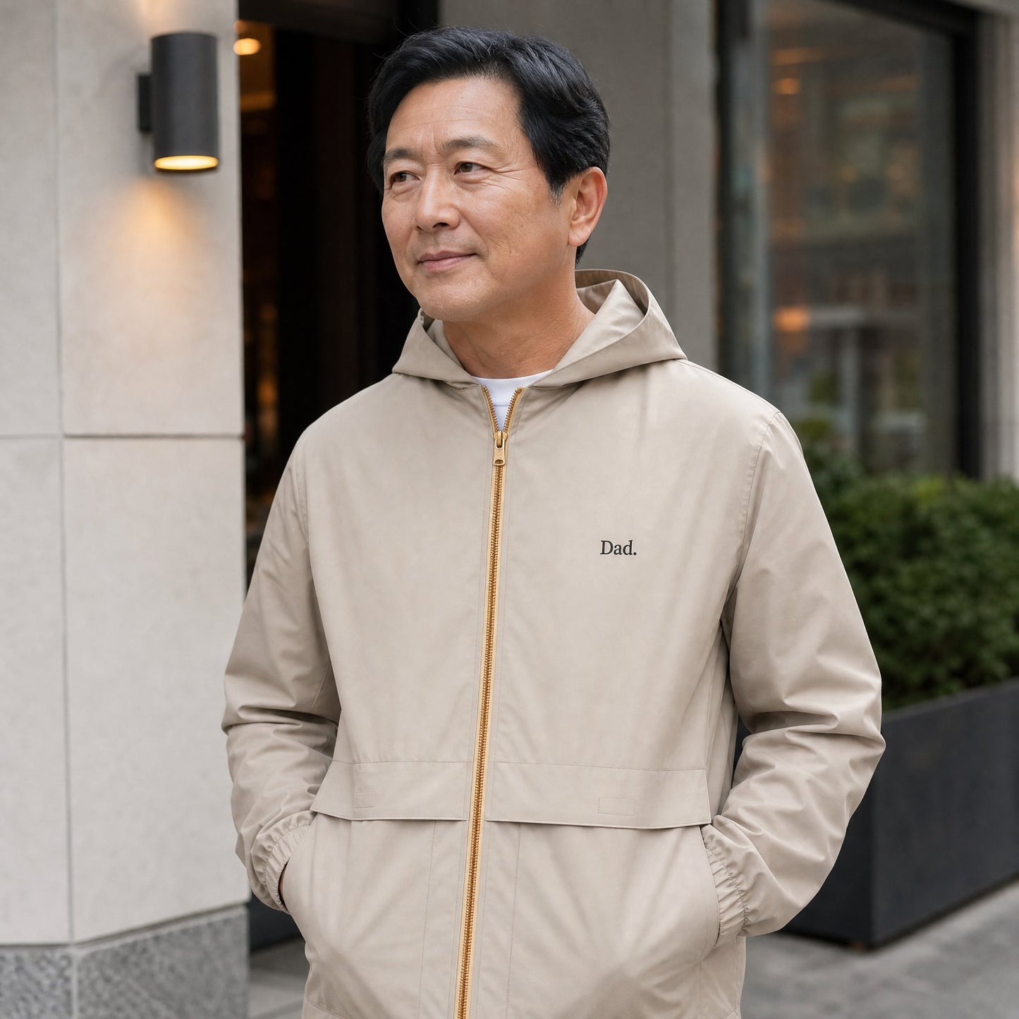 "Dad." Vintage Rain Jacket in Khaki — Embroidered | Merchcraft