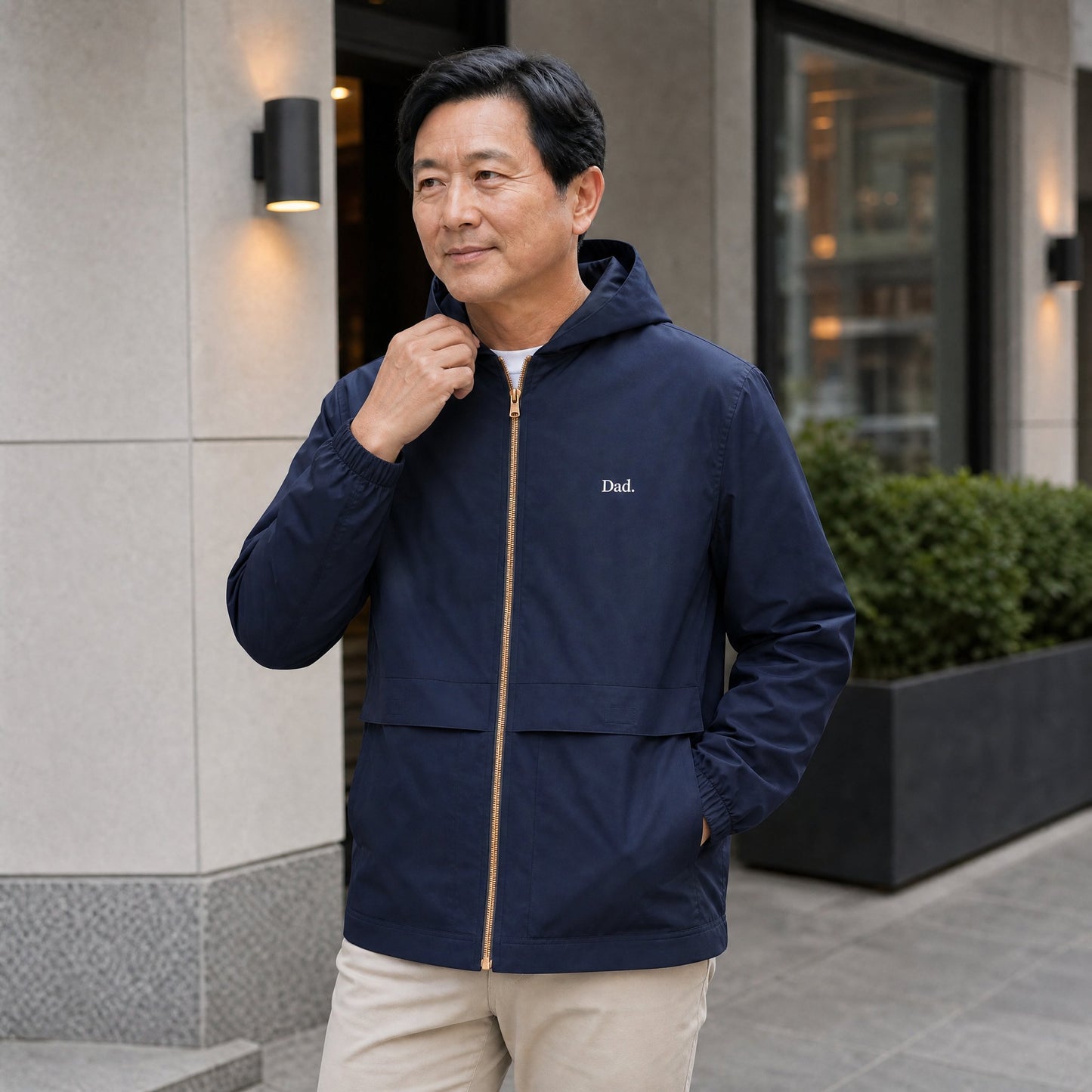 "Dad." Vintage Rain Jacket in Navy — Embroidered | Merchcraft