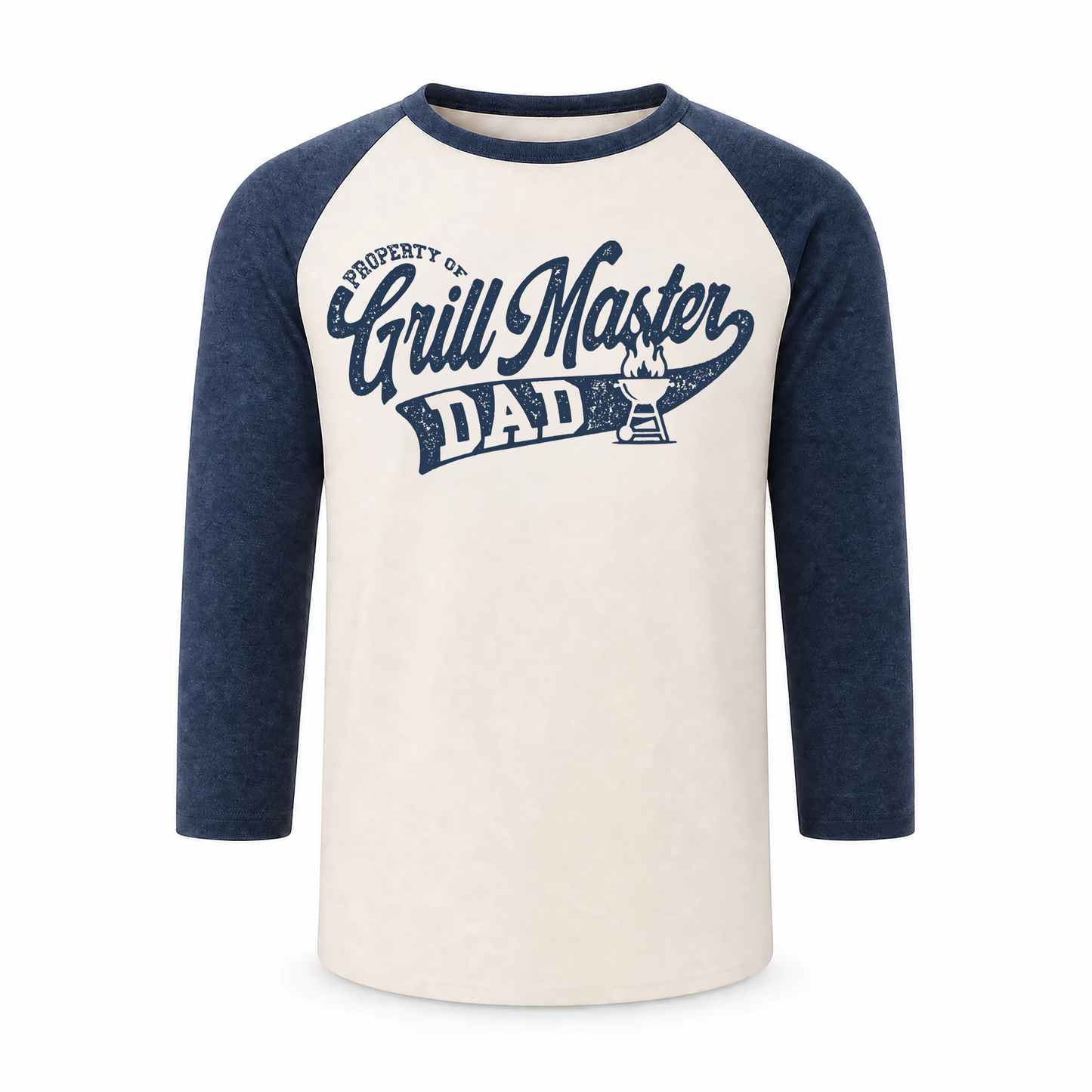 Father's Day Gift "Grill Master" Print | Classic Baseball Three-Quarter Sleeve T-Shirt