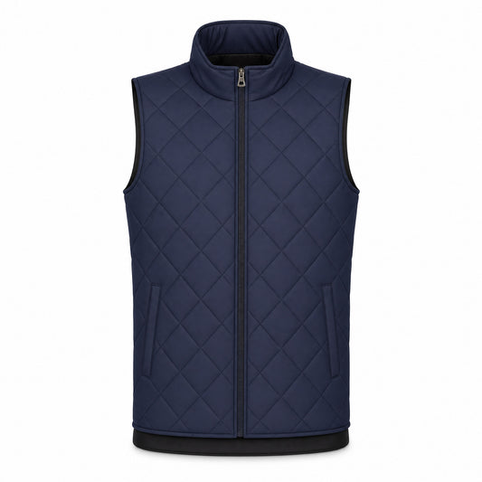 Custom Vintage Quilt Vest Slim Fit in Navy | Merchcraft