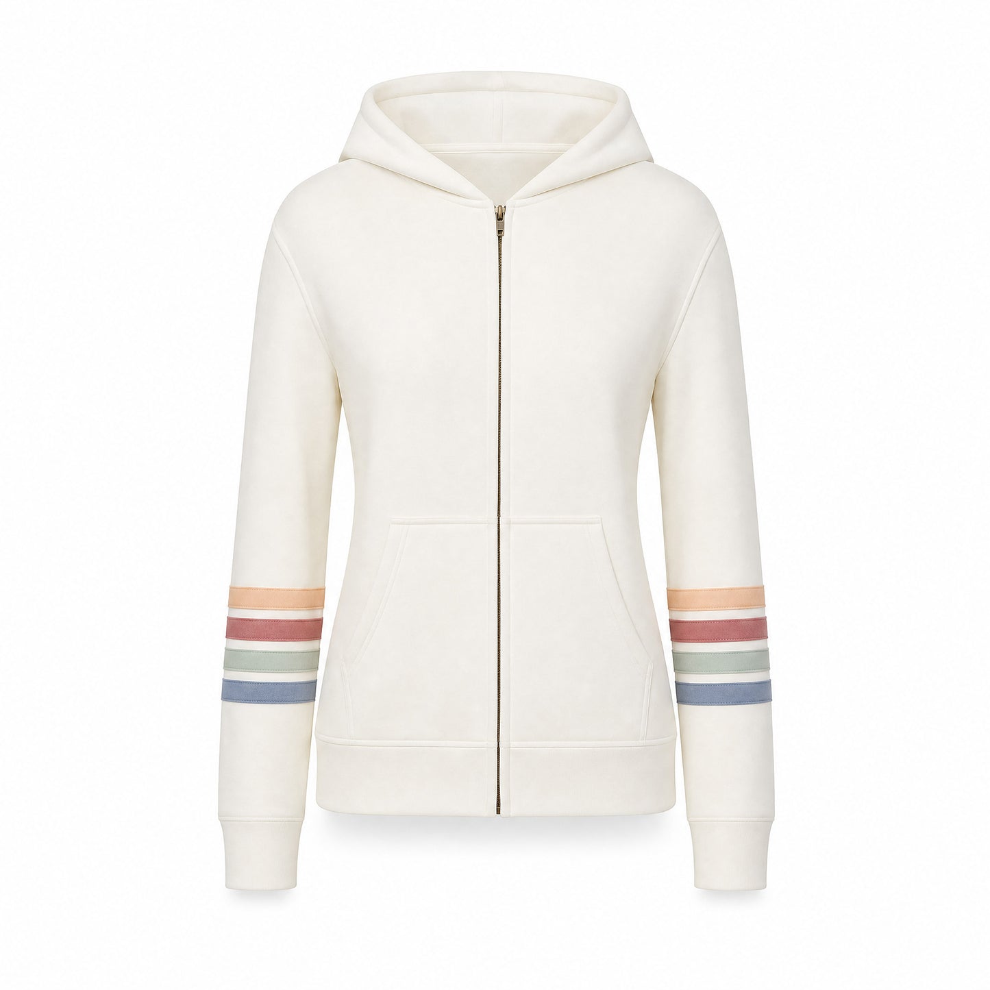 Custom Full Zip Sweater with Striped Sleeves in Ivory | Merchcraft