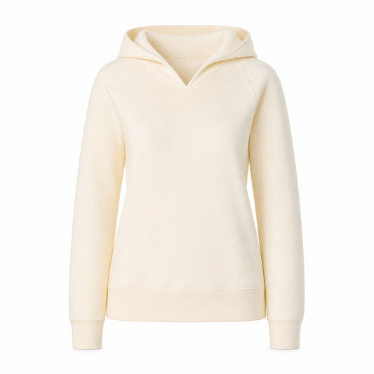 Custom Coastal Color V-Neck Hoodie Sweater in Vanilla | Merchcraft